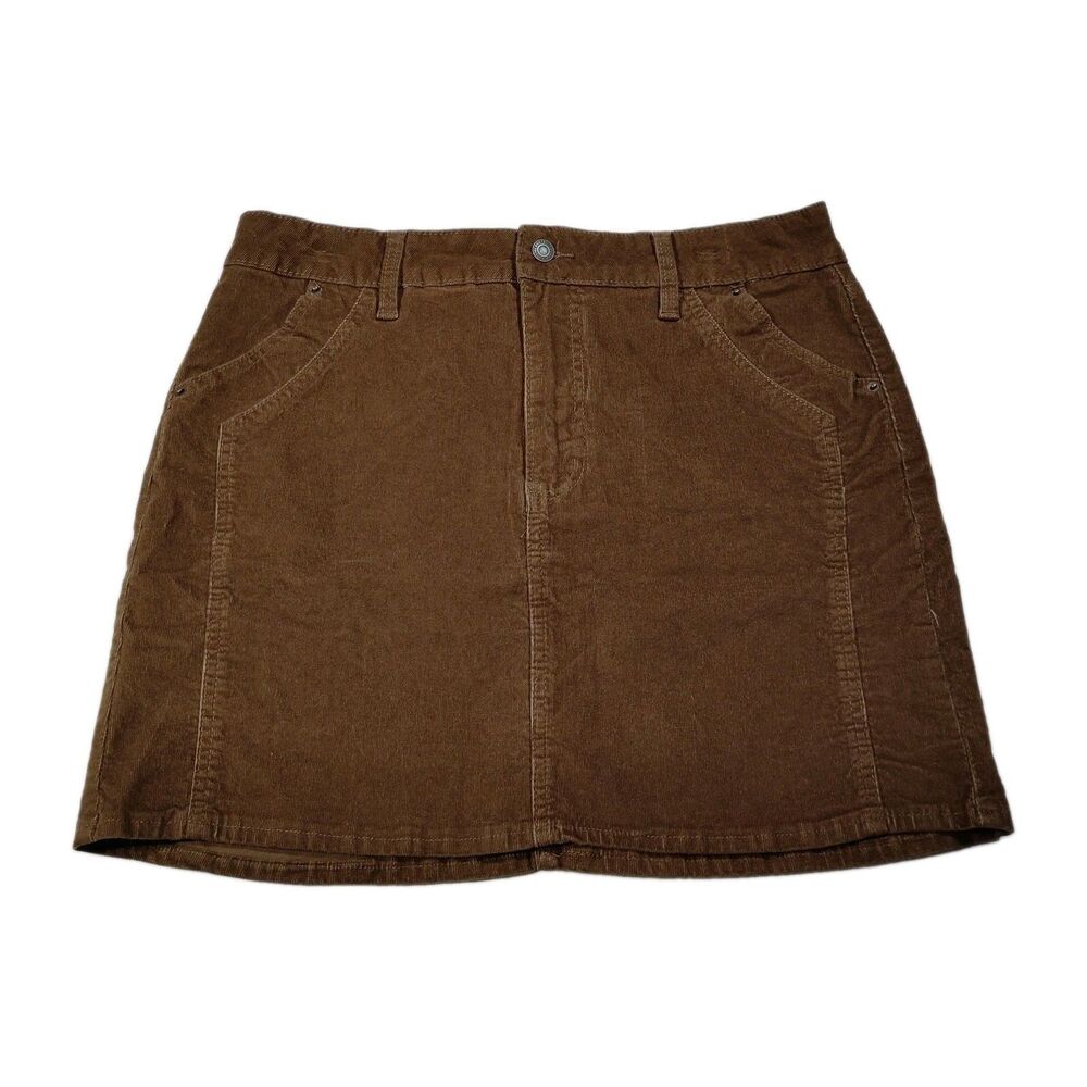 Time and Tru Brown Corduroy Straight Midi Skirt Size 14 Academia Fall Preppy